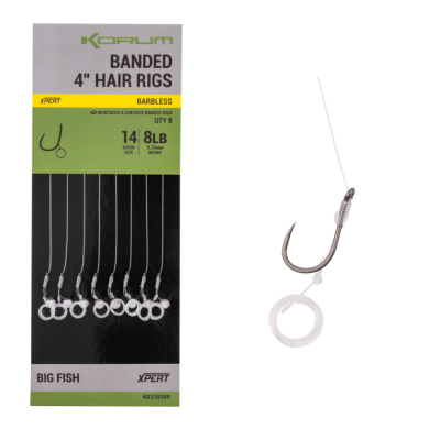 KORUM  BANDED HAIR RIGS 14lb 8 Barbed 4inch