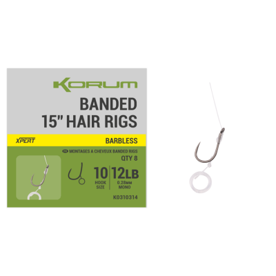 KORUM  BANDED HAIR RIGS 12lb 10 Barbed 15inch