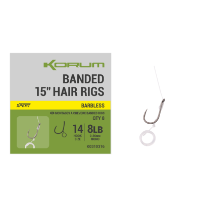 KORUM  BANDED HAIR RIGS 14lb 8 Barbed 15inch