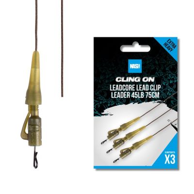 NASH CLING ON LEADCORE LEAD CLIP LEADER 45lb 75cm